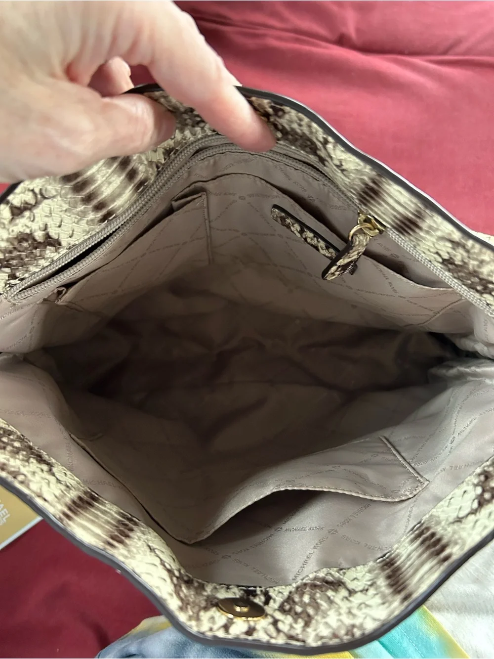 Michael Kors Snake-Print Shoulder Bag in Brown and Cream